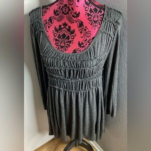 Lapis Charcoal Gathered Blouse L